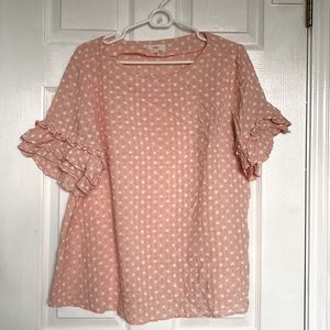 Ott Blush Pink polka dot flounce statement sleeve blouse